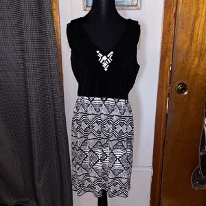 Ruby Rd. Black Sleeveless Dress with Black & White Geometric Skirt